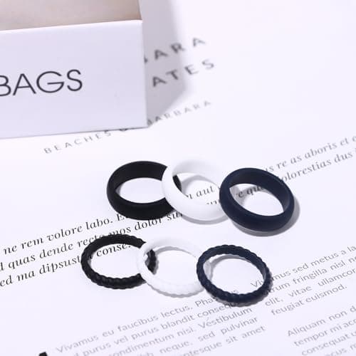 Oidea Women's Silicone Rings Set: Thin and Stackable Rubber Wedding Engagement Ring Bands Valentine's Day Gift Jewelry Gifts for Women Ladies Pack A Size 9 — view 5