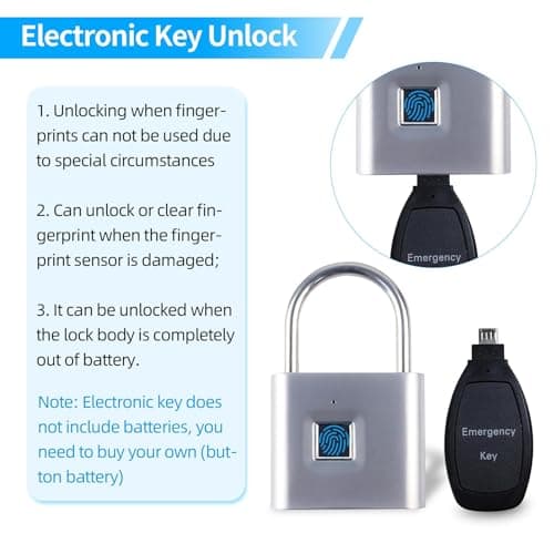 TenixLox Fingerprint Padlock with Emergency Key, IP66 Waterproof Smart Padlock,Biometric High Security Lock for Gym Locker, Drawer Locker, Storage Units, Luggages, Suitcases — view 4