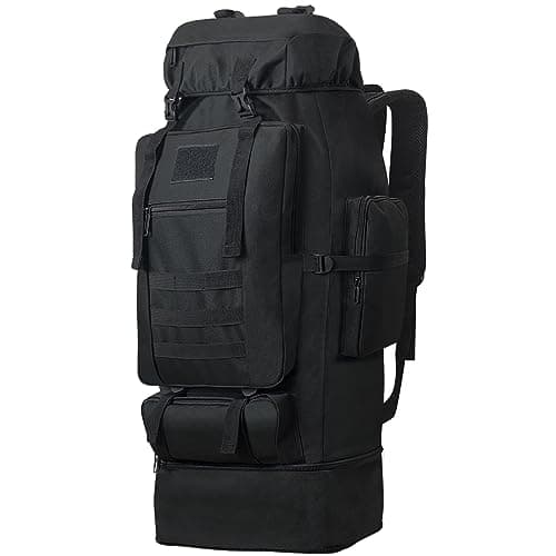 Lizbin 100L Camping Hiking Backpack, Military Tactical Backpack Molle Rucksack, Extra Large Hiking Backpack, Water Resistant Hiking Daypack, Outdoor Sports Backpack, Adjustable Sport Bags (Black)