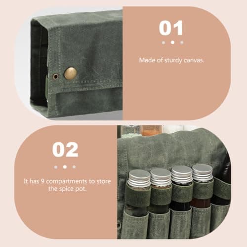 Kichvoe Portable Travel Spice Bag with 9 Compartments, Canvas Handy Bag and Glass Spice Jars, Aluminium Caps, Cork Seals, for Camping, Backpacking and Outdoor Adventure Travel Accessories — view 5