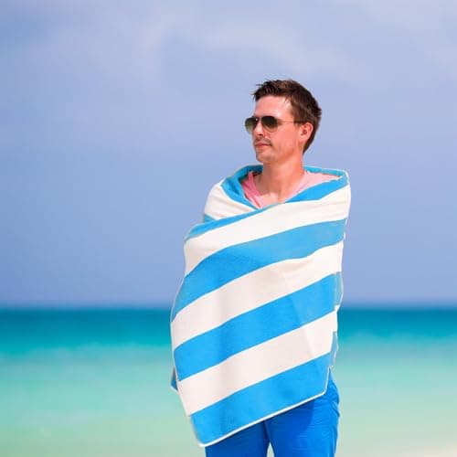 GEEZY Microfibre Beach Towel, Blue Striped - Quick Drying, Lightweight, Sand-Free, Large & Durable, Summer Design - Beach Essentials for Travel, Holiday, Swimming, Sauna, Adults & Kids, 70x140cm — view 5