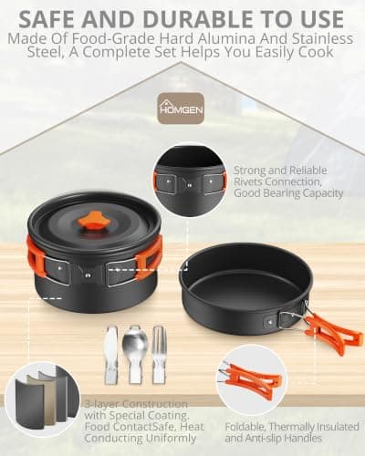 HOMGEN Aluminium Camping Cooking Set with Folding Cutlery for 2-3 People — view 3