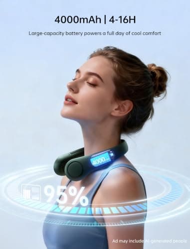 JISULIFE Portable Neck Fan, Hands Free Bladeless Fan, 5 Speeds, 4000 mAh — view 5