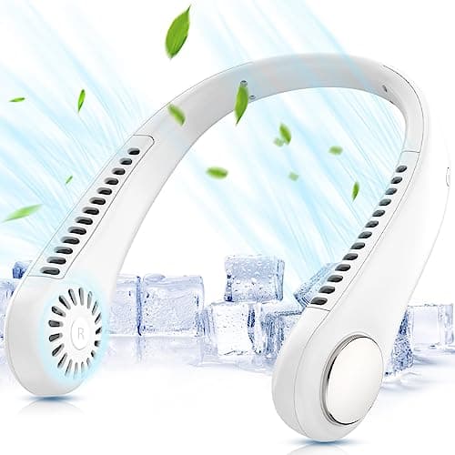 ITHKY Neck Fan, Portable Fan Hands Free Bladeless Mini with 360°Cooling Airflow, USB Rechargeable Personal Quiet Wearable 3 Wind Speed for Sports Outdoor Indoor, Dark White