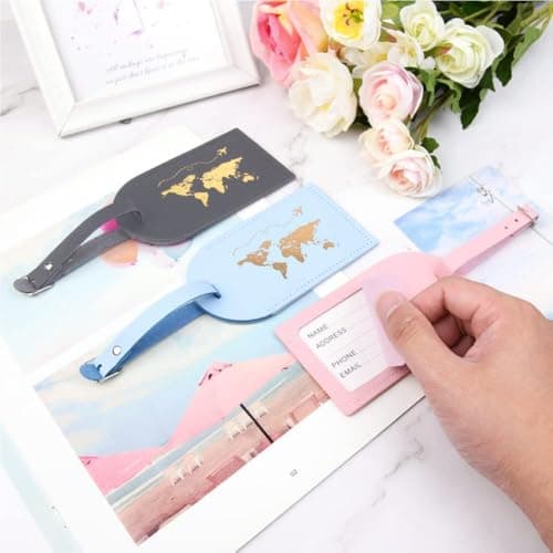 flintronic 2 Pcs Luggage Tags, Leather Baggage Labels, Suitcase ID Tag Set, Handbag Tag Labels Travel Accessories for Married Men Women Couples Wedding Travel Gift — view 6