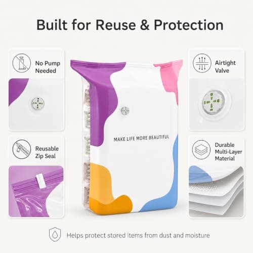 Wonsoso No Pump Vacuum Storage Bags 4 Pack Press & Seal Space Saver Bags — view 4