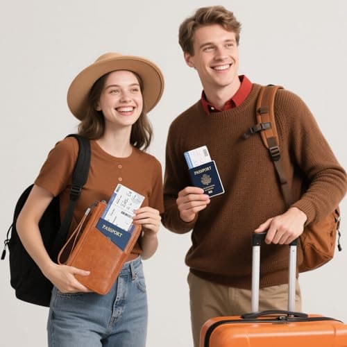 Men Passport Wallet for 3 Passports Women Passport Holder Travel Wallet Pu Leather Large Capacity Travel Document Holder Organiser RFID Trip Document Organizer Family for Cards ID Ticket (Brown) — view 4