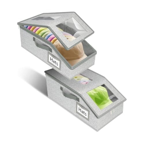 Vbvbip 2-Pack Hat Storage Boxes, Foldable Organizer Box for Baseball Caps