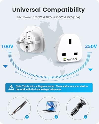 LENCENT 2 Pack UK to European Plug Adapter, Type E/F Schuko Travel Adaptor — view 6