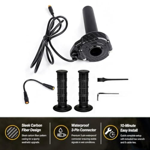 Full Twist Throttle Grip 12-72V, 3 Pin Surron Style Ebike Throttle | Carbon Fiber Pattern, WP Plug Throttles with Adapter, for Lectric XP4 Macfox X1 HappyRun Surron — view 6