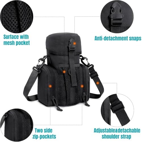 Gexgune Molle Water Bottle Pouch for 64 oz Wide Mouth Bottles - Military Grade Hydration Carrier with Adjustable Shoulder Strap, 2 Zipper Pockets & Front Mesh Pocket (Green) — view 4