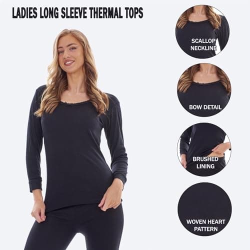 Keanu Heatforce Ladies Thermal Long Sleeve Tops - Pack of 3 - Winter Warm 0.45 TOG Brushed Underwear Long Sleeve Top Baselayer (Black, Medium) — view 3
