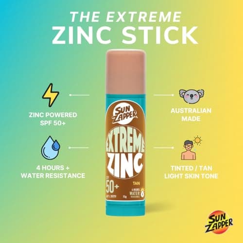 Sun Zapper Zinc Stick - Tan, Light Skin Tinted Sunblock Stick SPF 50+ Zinc Oxide Sunscreen for Face Mineral Sun Cream Made in Australia — view 2