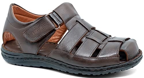 Lusco men`s real leather strap outdoor beach summer closed toe comfort fisherman sandals (Brown, UK Footwear Size System, Adult, Men, Numeric, Medium, 8)