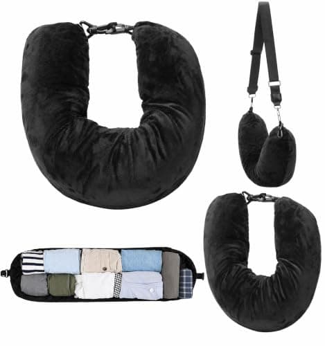 2 Pcs Stuffable Neck Pillow, Velvet U-Shaped Fillable Travel Pillow