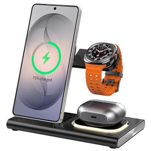 3 in 1 Wireless Charging Station for Samsung,Foldable & Nightlight Travel Wireless Charger for Galaxy S26 Ultra/S25/S24/S23/S22/Note20 Z Fold Flip7,Galaxy Watch 8/7/6/5/4/3 Active 2/1,Galaxy Buds 4