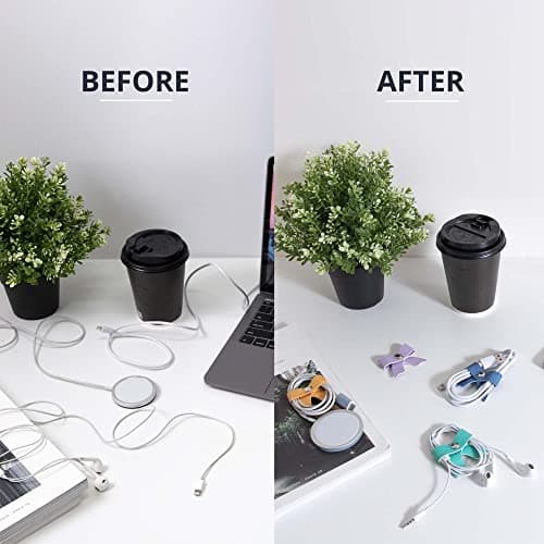 SenseAGE 5 Pack Cord Organizer, Bow Cord Keeper, Cable Organizer USB holder, Leather Cable Management, Cable Straps, Earphone winder, Straps for Electronics, Earbuds, USB Charging Cords, Small, Black — view 4