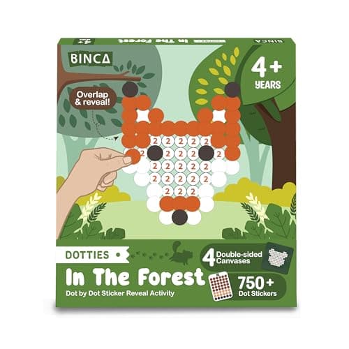 Binca Dotties Forest Animals Dot Art Activity Kit | 750+ Stickers | Mess-Free Woodland Craft Kit for Kids Ages 4-7 | Forest Animal Gift for Boys & Girls | Travel Activity