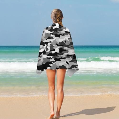 GHBNK Black Grey White Camo Beach Towel for Adults Oversized 31"x51" Pool Towel Sand Free Beachtowel Quick Dry Bath Towels Lightweight Absorbent Swim Towels for Travel, Swimming, Yoga, Camping — view 5