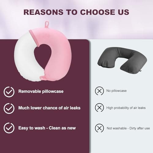 Cirorld Inflatable Travel Pillow, Blow up Neck Pillow for Travel, Lightweight Inflatable Travel Pillow for Airplane with Eye Mask and Earplugs—Travel Essentials for Flying, Pink — view 6