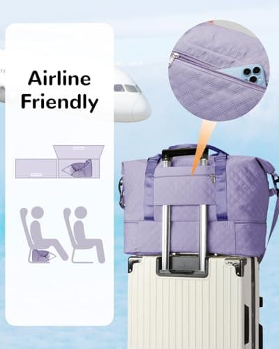 Outplea 50L Travel Duffel Bag Women, Large Weekend Overnight Holdall Bag with Toiletry Pouch, Maternity Hospital Bags with Shoe Compartment & Wet Pocket, Purple — view 5