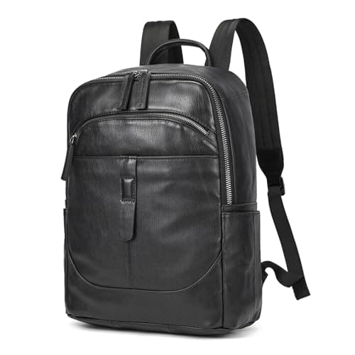 LUUFAN Genuine Leather Shoulder Bag for Men, Casual Backpack Multi Pockets Daypack 15.6 Inch Laptop Bag for Travel Business Outdoor, Black