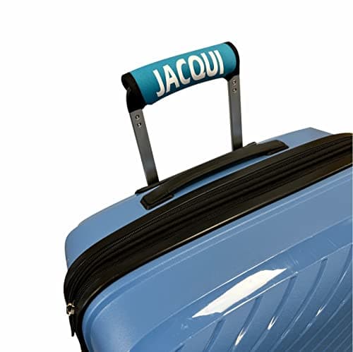Luggage Handle Wrap/Cover for Suitcase/bags Grip/Case Identifier perfect for travel Neoprene Wrap printed with name Luggage Tag (Aqua, Twin Pack) — view 2