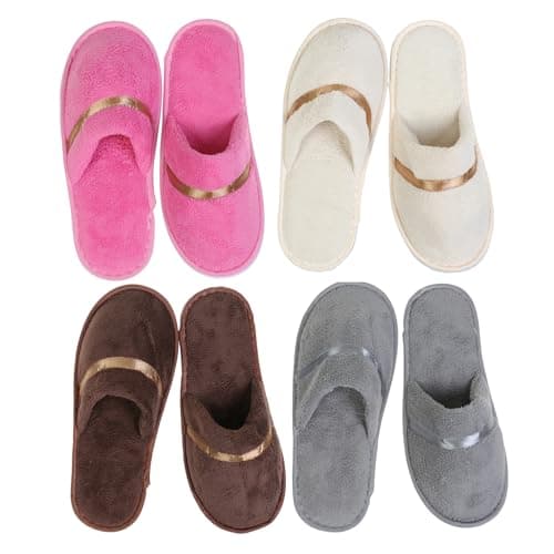 JK Home 4 Pairs Coral Fleece Closed Toe Disposable Non-Slip Washable