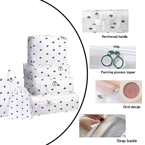 12Pcs Packing Travel Cubes for Suitcase Luggage Organizers with 5 Drawstring Bags,Suitcase Organiser Bag with Waterproof Shoe Storage Bag Compression Pouches White — view 3