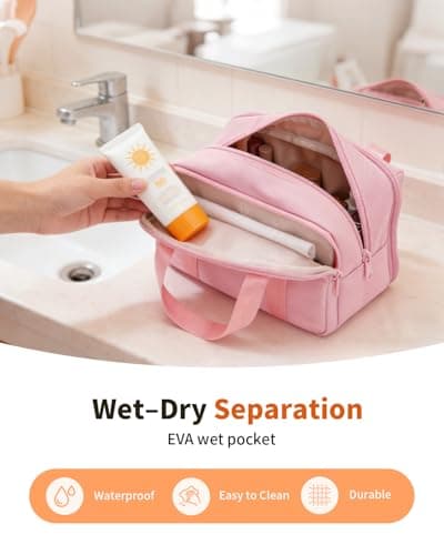 ECOHUB Large Toiletry Bag for Women, Recycled Water-Resistant Wash Bag with Wide-Open, Makeup Cosmetic Organizer for Toiletries Accessories, Saving Bag for Full-Sized Container, Blush Pink — view 6