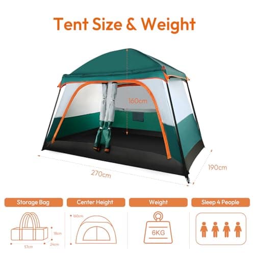 Treeboy bell tents for camping 4 person family large tent waterproof Green — view 2