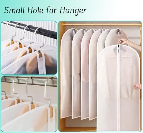 Garment Bags 5pcs PEVA Translucent Clothes Covers with Zip, Moth Proof Waterproof Dustproof Breathable Suit Protector Storage Bags for Clothes 60x100cm.(White) — view 6