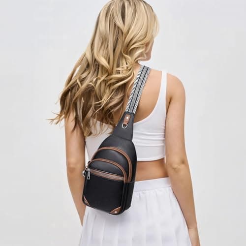 Lexiyat Anti Theft Crossbody Bags for Women Travel Chest Sling Bag Leather Handbags Fanny Pack Blackwithbrown — view 2