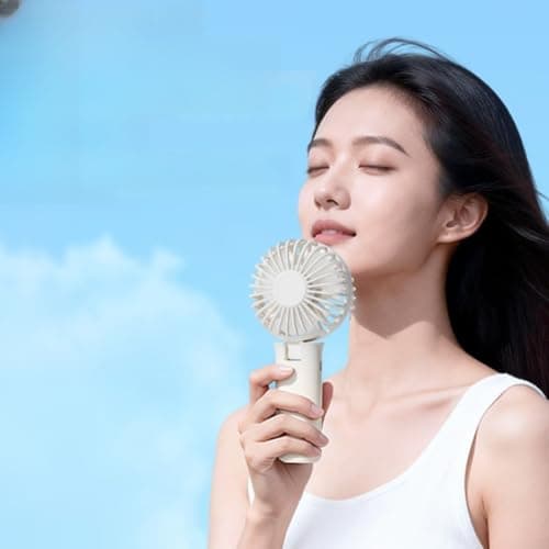 Hosrivae USB Rechargeable Foldable Neck Fan With 1800MAh For Battery, 6-Speed Turbo Airflow Handheld Portable Cooler For Travel, Beige — view 2