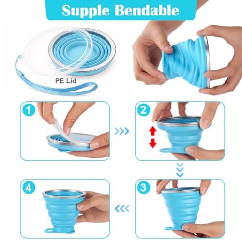 AUAUY Silicone Foldable Cups, 2 Pack 270ml Travel Camping Mug with Lid — view 5