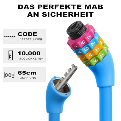 Ainiv Bike Lock, 4-Digit Password Bicycle Lock, 65cm (Blue) — view 6