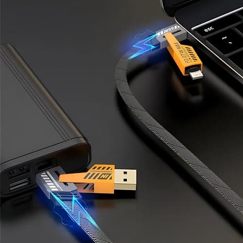 VEN-DENS 4 in 1 Multi Charger Cable | 65W Fast Charging Multi-Port Cable | USB A/C to Lightning & USB C | 120CM Nylon Braided Compatible with iPhone 16/15/14/13/12 Pro Max, MacBook Samsung Galaxy — view 5