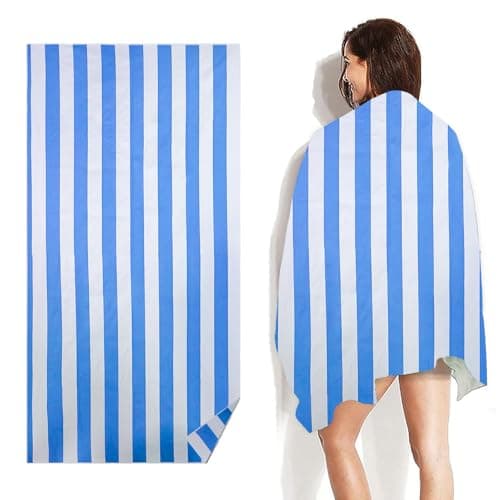 Vorvowry Microfibre Beach Towels for Adults Women Men Extra Large Lightweight Quick Dry Sand Free Travel Towel Double Sided Printing for Swim Sports with Mesh Bag 80×180cm Blue Stripes 1 Pack — view 2