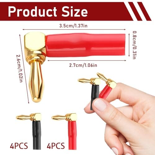 talNite 8-Pack 90 Degree Banana Plugs,24K Gold Plated 4mm Right Angle Audio Connectors for Speaker Wire, Sockets, Amplifier, Dual-Screw Type in Red & Black,And Sound Systems — view 5