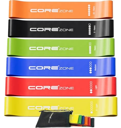 COREZONE Resistance Bands Set of 6 - Loop Exercise Bands for Working Out, Booty Bands for Women & Men, Glutes, Legs, Bum, Home Gym Workout, Yoga, Pilates, Physical Therapy - 6 Resistance Levels