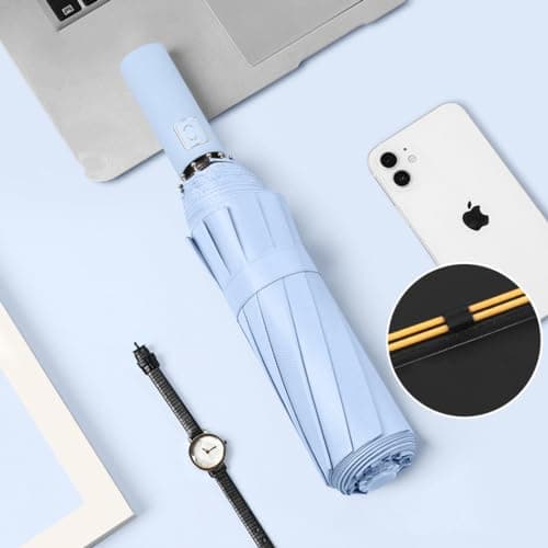 Maibar Umbrella Windproof Strong 24 Ribs Compact Umbrellas Sun UV Protection spf 50 Folding Travel Large Auto Open Close Umbrellas Umbrella (Light Blue) — view 3