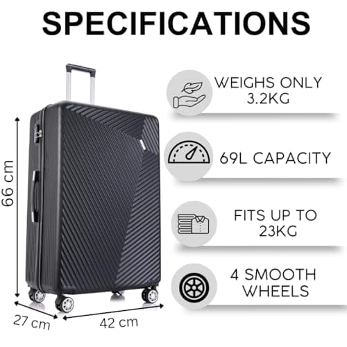 FLYMAX Medium Suitcase 4 Wheel Lightweight Luggage Hard Shell ABS Travel Case Hold Check in Fits 15kg - 20kg Medium Size + 3 Digit Lock + Telescopic Handle 67 Litre Capacity — view 2