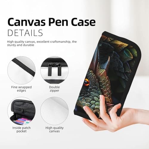 DENMER Dragon Scale Printed Canvas Pencil Case, Spacious Pen Pouch for School, Office and Travel — view 4
