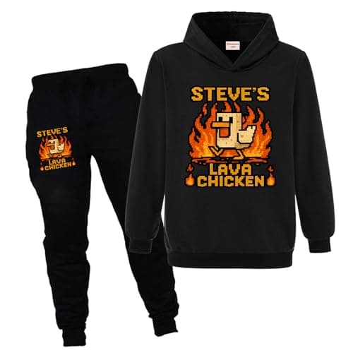 Kiamseay Lava Chicken Unisex Kids Boys Girls Hoodie+Pants Cotton Tracksuit Set (Black,7 Years)