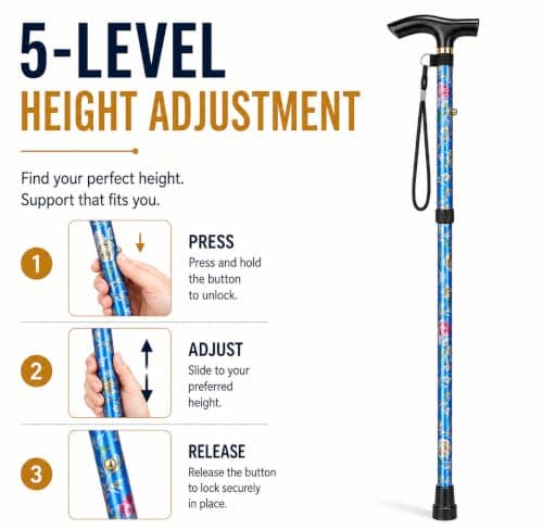 HATAF Folding walking sticks for Women and Men (Blue Flower) — view 5