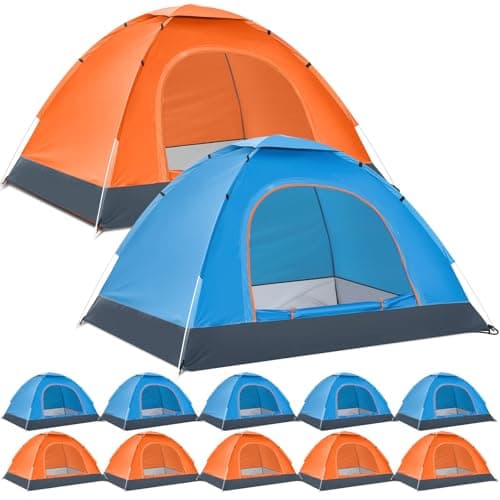 Woanger 10 Pack Bulk 2 Person Camping Tents for Homeless Lightweight Outdoor Tent with Rain Fly and Carrying Bag Waterproof Windproof Setup Pop Up for Homeless Camping Backpacking (Blue Orange)