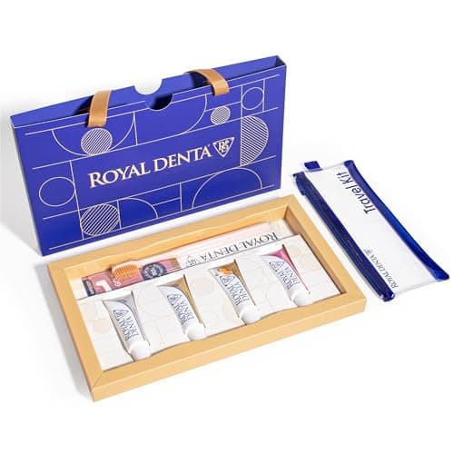 Royal Denta Travel Kit Gift Set – Luxury Gift Box with Silver Soft Toothbrush, Water-Resistant Travel Case and Travel Toothpaste Multipack, Olive Green