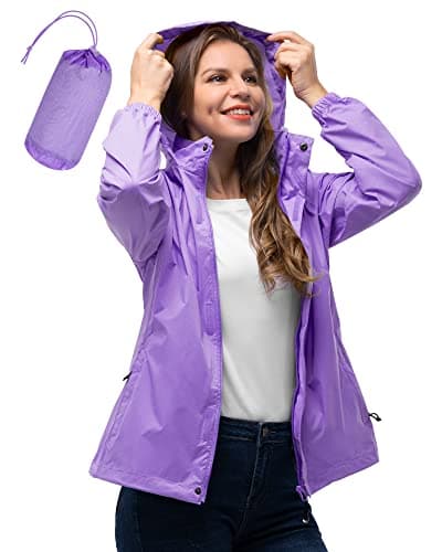 33,000ft Women's Lightweight Rain Jackets Hooded Breathable Packable Running Raincoats Active Trench Windbreaker with Hideaway Hood for Cycling Hiking (Light Purple-M/UK 12) — view 2