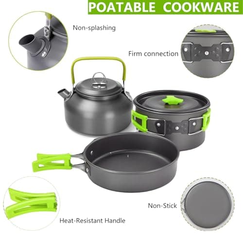 15pcs Camping Cookware Mess Kit,Non-Stick Pot and Pan Set with Kettle Stainless Steel Cups Plates Forks Knives Spoons Lightweight, Fork Spoon Kits for Backpacking, Outdoor Camping Hiking and Picnic — view 4