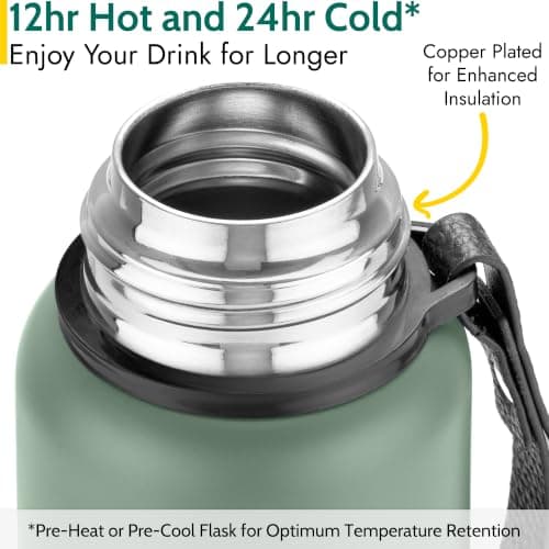 Trail Vacuum Flask with Strap, Camping & Travel, 600ml, Green — view 4